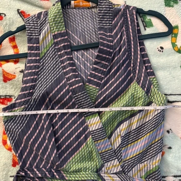 Tory Burch Overprinted Wrap Sleeveless Midi Dress Blue Green 6 - Picture 9 of 10